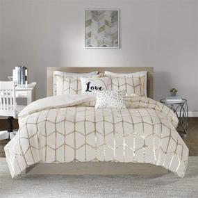 img 4 attached to 🌟 Stylish and Sophisticated: Intelligent Design Raina Duvet Cover Set in Full/Queen Size, Ivory/Gold