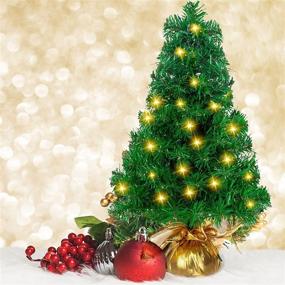 img 3 attached to 🎄 Joiedomi 22” Prelit Tabletop Christmas Tree: 100 Branch Tips, 50 Warm White Lights in Gold Cloth Bag for Festive Home and Office Decor