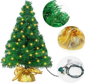 img 1 attached to 🎄 Joiedomi 22” Prelit Tabletop Christmas Tree: 100 Branch Tips, 50 Warm White Lights in Gold Cloth Bag for Festive Home and Office Decor