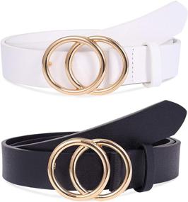 img 4 attached to 👗 Yanstar Double O-Ring Women's Belts - 2 Pack Faux Leather Waist Belt for Women Jeans: Superior Style & Quality