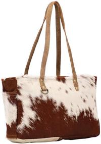 img 2 attached to 👜 Роскошная сумочка из переработанного холста и коровьей кожи Fawn & White S-1453 коричневого цвета от Myra Bag