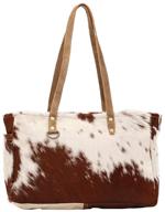 👜 fawn & white upcycled canvas & cowhide small handbag s-1453 brown by myra bag logo