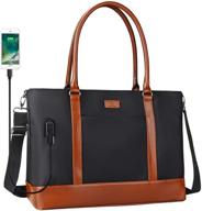 👜 large women's laptop tote bag with usb port - stylish work bag purse for 17" laptops (black/brown) logo