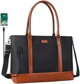 img 4 attached to 👜 Large Women's Laptop Tote Bag with USB Port - Stylish Work Bag Purse for 17" Laptops (Black/Brown)