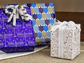 img 3 attached to 🎁 Hallmark Tree of Life Hanukkah Wrapping Paper Bundle: Blue, Gold & White - 140 sq. ft. - Pack of 3 with Cut Lines