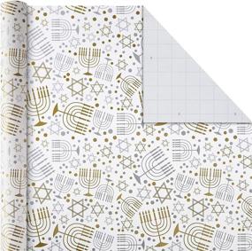 img 1 attached to 🎁 Hallmark Tree of Life Hanukkah Wrapping Paper Bundle: Blue, Gold & White - 140 sq. ft. - Pack of 3 with Cut Lines