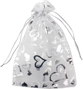 img 2 attached to 💖 White Heart Organza Favor Bags with Drawstring - Pack of 100 - Wedding Candy Pouches