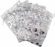 💖 white heart organza favor bags with drawstring - pack of 100 - wedding candy pouches logo