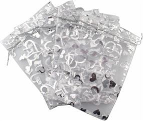 img 4 attached to 💖 White Heart Organza Favor Bags with Drawstring - Pack of 100 - Wedding Candy Pouches