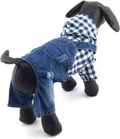 img 3 attached to 🐶 Stylish Denim Jumpsuit for Pet Dogs: Perfect Summer Outfit with Plaid Shirt, Hoodies for Small Dogs and Cats - PETCARE Dog Clothes Costume