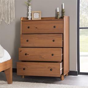 img 2 attached to Walker Edison Modern Wood Dresser: 4 Drawer Bedroom Storage Shelf with Top Tray and End Table in Caramel