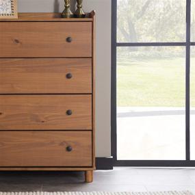 img 1 attached to Walker Edison Modern Wood Dresser: 4 Drawer Bedroom Storage Shelf with Top Tray and End Table in Caramel