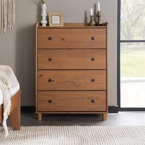 img 4 attached to Walker Edison Modern Wood Dresser: 4 Drawer Bedroom Storage Shelf with Top Tray and End Table in Caramel