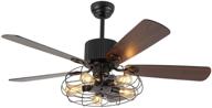 🏭 52 inch retro industrial ceiling fan light with 5 e27 fixture lights for restaurant, living room, and bedroom – rustic iron cage style (retro industrial 52-inch) логотип