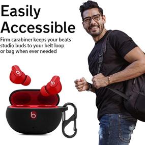 img 2 attached to 🎧 Чехол LiZHi Silicone Anti-Lost Shockproof для новых наушников Beats Studio Buds 2021 с брелоком - темно-синий.