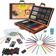 kiddycolor 85pcs deluxe art creativity set: perfect painting & drawing kit for kids with oil pastels, colored pencils, watercolor cakes, paint brushes, coloring pages in wooden case logo