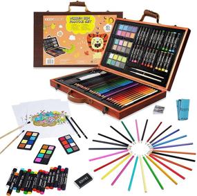 img 4 attached to KIDDYCOLOR 85pcs Deluxe Art Creativity Set: Perfect Painting & Drawing Kit for Kids with Oil Pastels, Colored Pencils, Watercolor Cakes, Paint Brushes, Coloring Pages in Wooden Case
