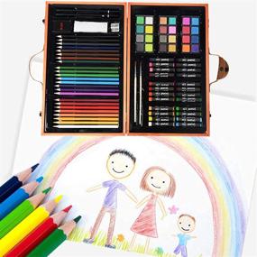 img 3 attached to KIDDYCOLOR 85pcs Deluxe Art Creativity Set: Perfect Painting & Drawing Kit for Kids with Oil Pastels, Colored Pencils, Watercolor Cakes, Paint Brushes, Coloring Pages in Wooden Case