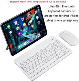 img 3 attached to Комплект ультратонкой клавиатуры и мыши Bluetooth, перезаряжаемый портативный беспроводной набор клавиатуры и мыши для Apple iPad iPhone iOS 13 и выше, планшетов Samsung, телефонов смартфонов Android и Windows (белый)