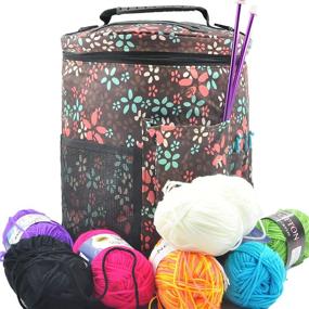 img 4 attached to Portable Knitting Tote Bag: HANDYAY Yarn Storage Organizer with Adjustable Shoulder Strap Handles for Yarns, Projects, Knitting Needles, Crochet Hooks, Manuals, and Accessories