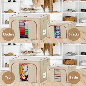 img 2 attached to WestonBasics Stackable & Collapsible Storage Bins - Linen Fabric Closet Organizer Boxes with Windows & Zippers, Set of 2 (70 Quarts, Beige) - Perfect for Clothes, Toys, Sheets, Blankets