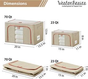 img 3 attached to WestonBasics Stackable & Collapsible Storage Bins - Linen Fabric Closet Organizer Boxes with Windows & Zippers, Set of 2 (70 Quarts, Beige) - Perfect for Clothes, Toys, Sheets, Blankets