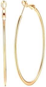 img 4 attached to Dainty 70mm 14K Yellow Gold Silver Big Large Hoop Earrings: Stylish, Hypoallergenic, Perfect Gift for Women and Girls with Sensitive Ears