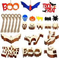 🎃 210pcs halloween wood ornaments unfinished slices with twine | diy crafts for home, school, party decorations - 11 styles logo
