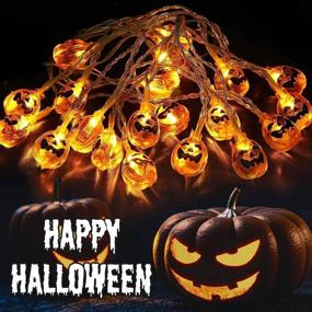 img 2 attached to 🎃 Battery Operated Halloween Pumpkin Lights: 10.4Ft Outdoor Indoor Decoration for Window, Patio & Garden - Vibrant Yellow