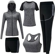 zetiy women's 5pcs sport suits: perfect fitness yoga running tracksuits logo