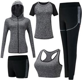 img 4 attached to ZETIY Women's 5pcs Sport Suits: Perfect Fitness Yoga Running Tracksuits