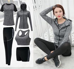 img 3 attached to ZETIY Women's 5pcs Sport Suits: Perfect Fitness Yoga Running Tracksuits