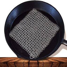 img 4 attached to 🍳 Washieldz Premium Stainless-Steel Cast Iron Skillet Cleaner | Cookware, Pot, and Grill Cleaning Tool | Chainmail Scrubber with Hanging Ring | 6"x8" Square | Pack of 1