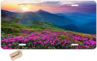 amcove nature pink rhododendron flowers on mountain scenic automotive high gloss metal license plate logo