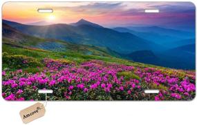 img 4 attached to Amcove Nature Pink Rhododendron Flowers On Mountain Scenic Automotive High Gloss Metal License Plate