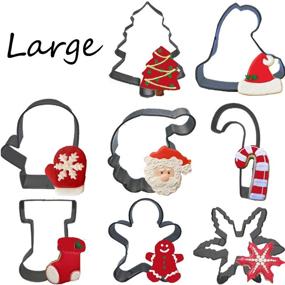 img 4 attached to 🎅 Bonropin 8-Piece Christmas Cookie Cutter Set - Santa Head, Crutch, Hat, Glove, Christmas Tree, Sock, Gingerbread Man, Snowflake - Large Size