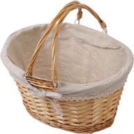 🧺 kinjoek woven wicker basket, versatile willow basket with handle, premium linen cotton lining for storage and decoration, natural logo