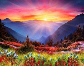 img 4 attached to 🌄 Mountain Flower Sunrise Diamond Painting Kit - PigPigBoss 5D Full Diamond Embroidery Arts, Crafts, Sewing Cross Stitch Kit - Crystal Diamond Dots Kit for Adults (15.7 x 11.8 inches)