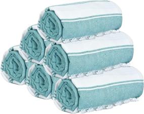 img 4 attached to 🏖️ Set of 6 Glamburg Peshtemal Turkish Towels, 100% Cotton Beach Towels Oversized 36x71, Extra Large Bath Sheets for Adults, Soft & Durable Hammam Towels – Teal