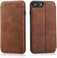 📱 ot onetop iphone 8 plus iphone 7 plus flip case: premium pu leather wallet card holder & kickstand protective cover - brown logo
