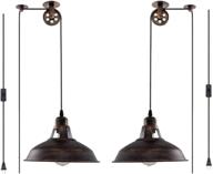 industrial pulley pendant lamp set of 2 – plug in vintage hanging lights with 16.4ft cord, on/off switch for pool table, houseplant grow lights, kitchen island, sink – aged bronze fixture logo