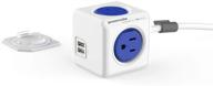 allocacoc powercube extendedusb, 4 outlets, 2 usb ports, 5 ft cable, mounting dock, surge protection, childproof sockets, etl certified - blue logo