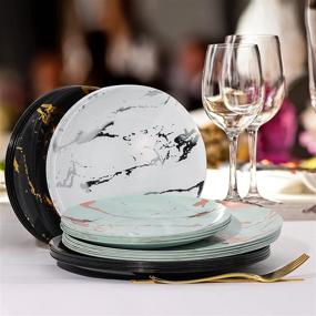 img 2 attached to 🍽️ The Marble Collection Plastic Plates &amp; Silverware Set – 60PCS Elegant Heavy Duty Marble Design Disposable Dinnerware – 30 x 10.25&#34; Plates, 30 x 8&#34; Plates (Black / Gold)