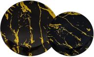 🍽️ the marble collection plastic plates &amp; silverware set – 60pcs elegant heavy duty marble design disposable dinnerware – 30 x 10.25&#34; plates, 30 x 8&#34; plates (black / gold) logo