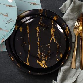 img 1 attached to 🍽️ The Marble Collection Plastic Plates &amp; Silverware Set – 60PCS Elegant Heavy Duty Marble Design Disposable Dinnerware – 30 x 10.25&#34; Plates, 30 x 8&#34; Plates (Black / Gold)