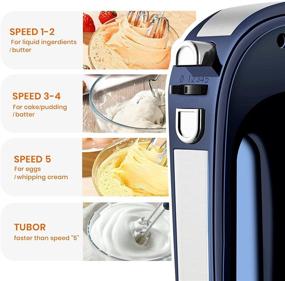 img 2 attached to 🔵 Convenient and Powerful Navy Blue Hand Mixer with Stainless Steel Beaters and Dough Hooks - REDMOND 250W 5-Speed Handheld Mixer