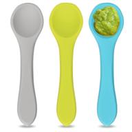 baby spoons - silicone tiny spoons for first stage self feeding 6 months - infant spoons for baby led weaning - 100% food grade - dishwasher safe (blue, green, grey) logo