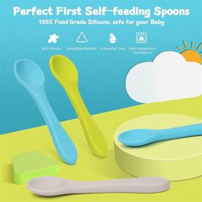 img 3 attached to Baby Spoons - Silicone Tiny Spoons for First Stage Self Feeding 6 Months - Infant Spoons for Baby Led Weaning - 100% Food Grade - Dishwasher Safe (Blue, Green, Grey)