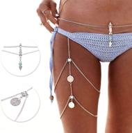 💎 yomiie vintage 2pcs silver body chain set: sexy harness for belly & thigh, hot bikini waist jewelry, pendant stretchy leg tassel a003 logo