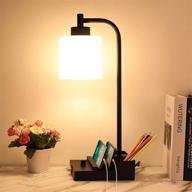 💡 dimmable industrial table lamp with usb ports, phone stand, stepless rotary control, white frosted glass nightstand lamp for bedroom, living room, office логотип